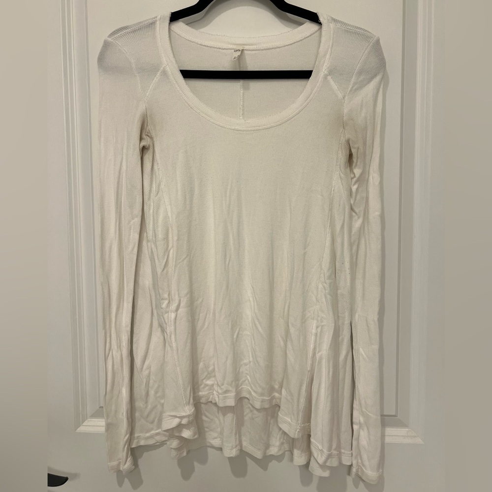 Free People Long Sleeve White Ribbed Top